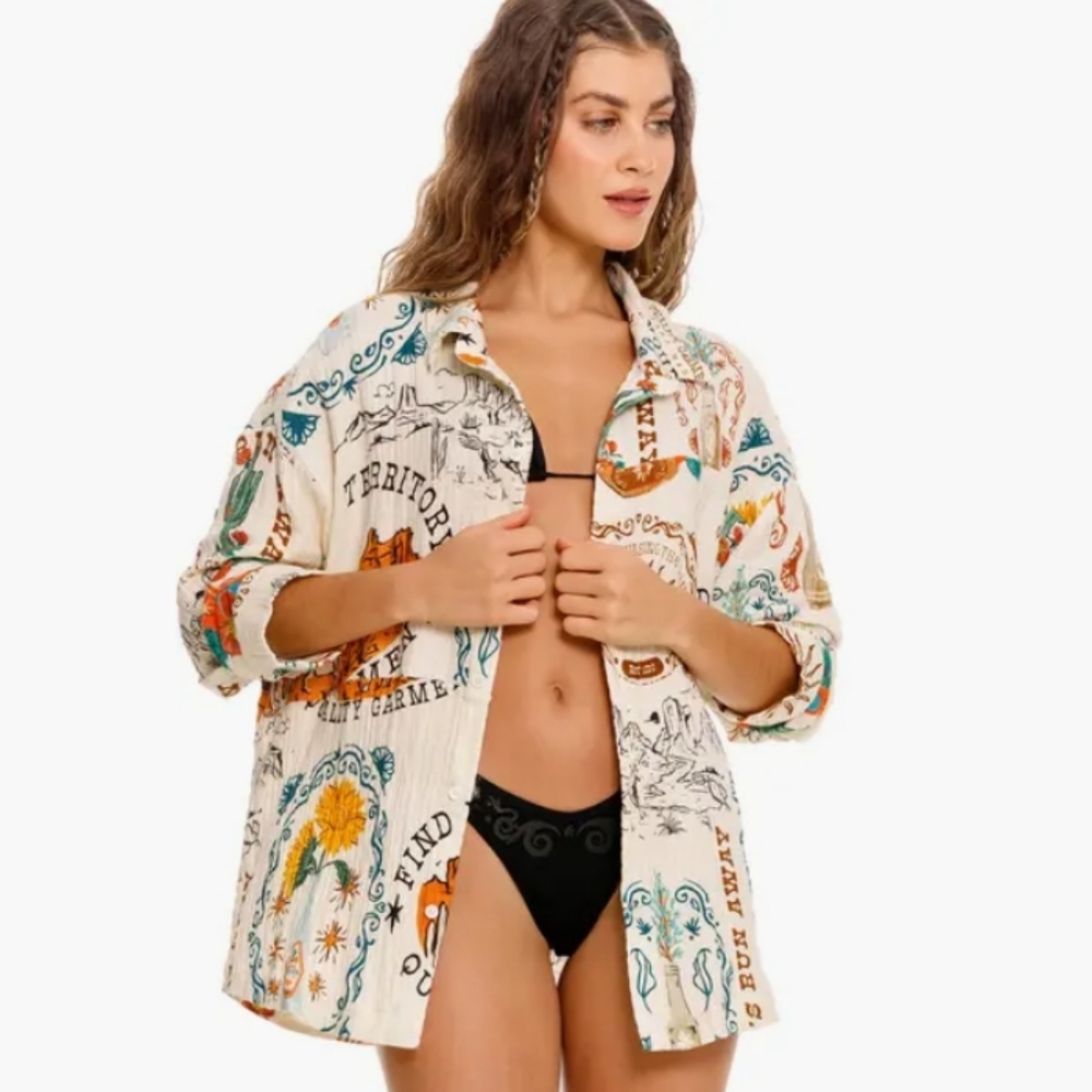 NWT Agua Bandita Keshi Nopal Crinkled Cotton button Down shirt